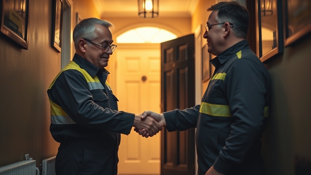 Engineer shaking hands with a Kennington homeowner after locating their leak